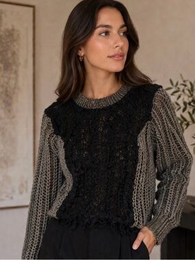 Ryu Black and Silver Sweater with Lace embellishment.